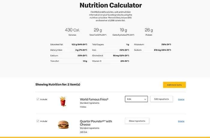 diabetes and McDonald's - nutrition calculator