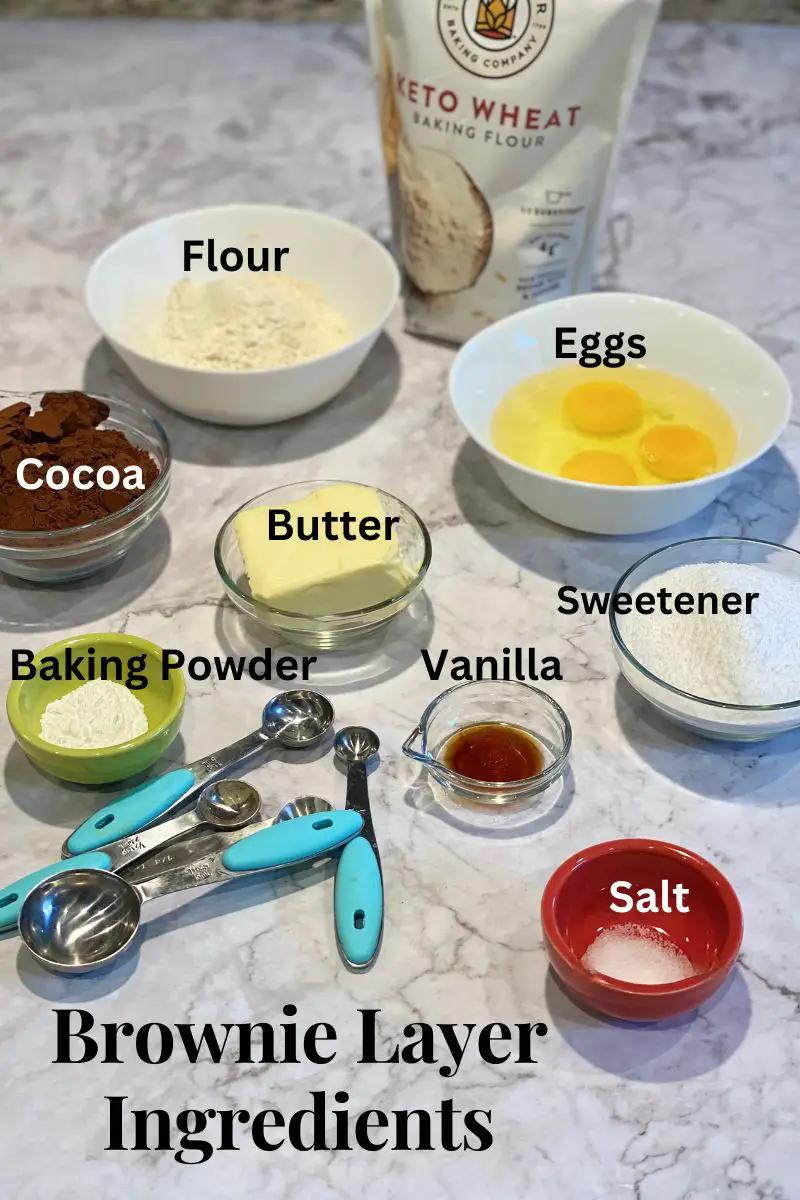 ingredients for the sugar free cheesecake brownie layer