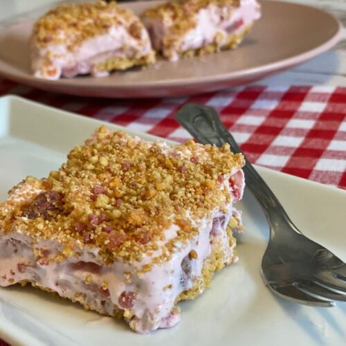 Diabetic Friendly Sugar Free Strawberry Shortcake Ice Cream Cake.