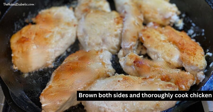image of chicken that has been browned and cooked in a frying pan