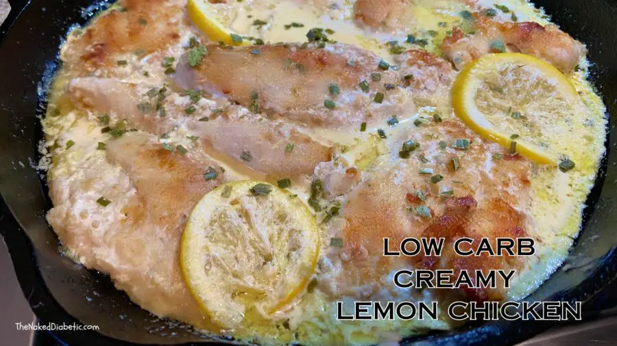 image of low carb cramy lemon chicken in a cast iron pan