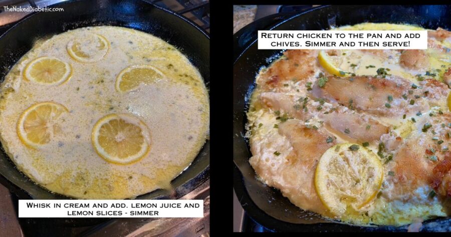 picture of creamy lemon chicken in a cast iron pan
