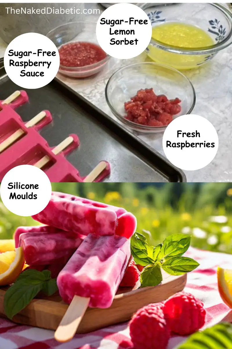 Ingredients for sugar free raspberry lemon popsicles