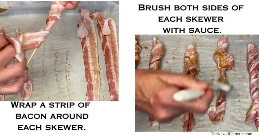 brushing sauce onto sugar free candied bacon 